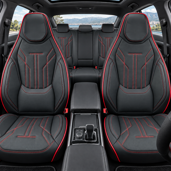 Huse auto LUXURY SPORT din piele ecologică perforată negru-roșu