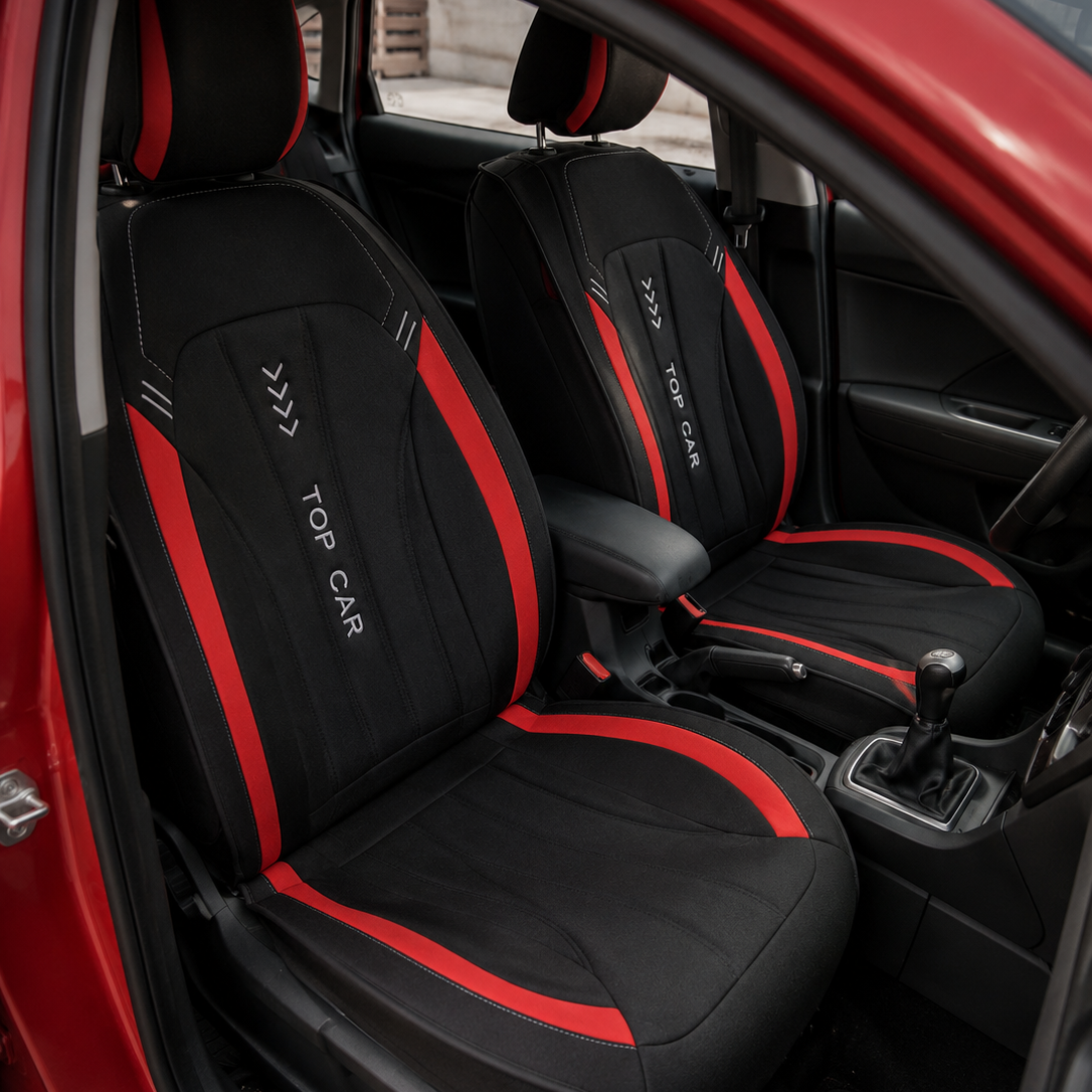 huse auto din panza premium negru cu rosu