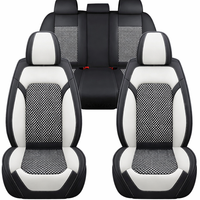Huse auto din textil respirabil și piele ecologică Nappa alb-negru