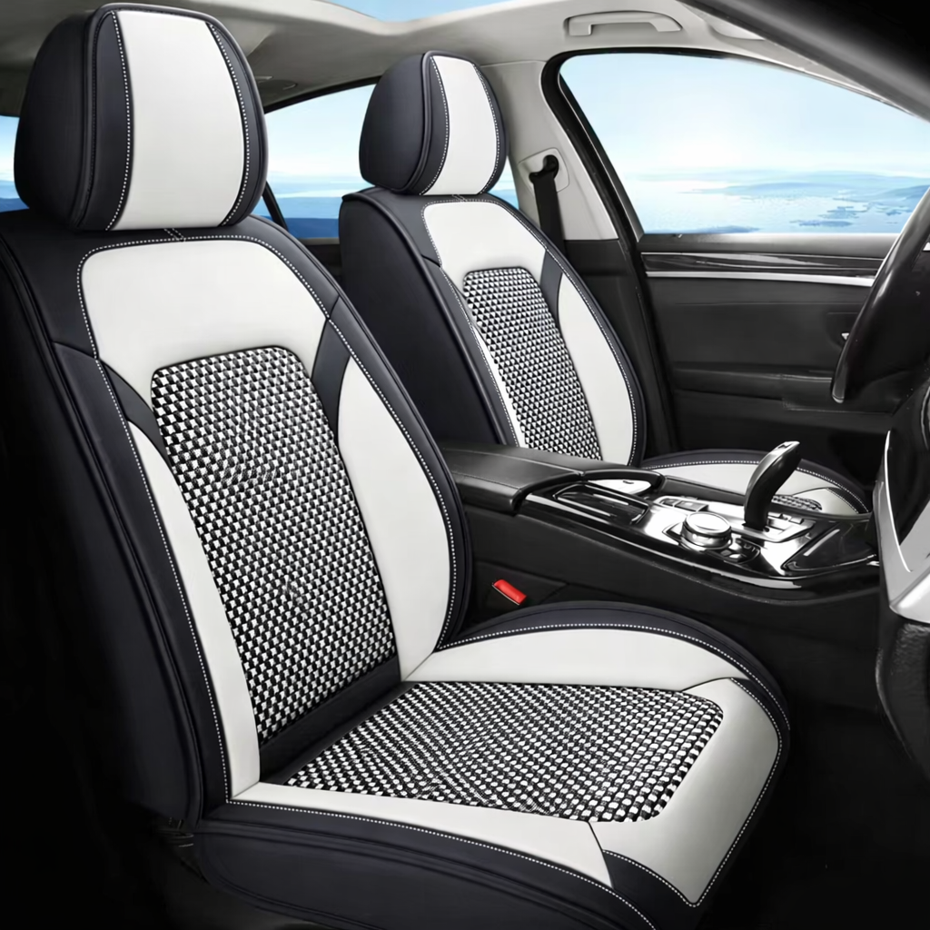 Huse auto Textil Nappa alb-negru, set complet cu acoperire 360°