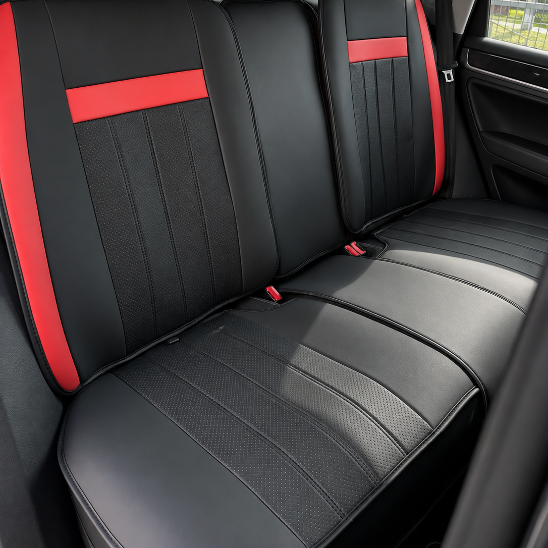Set de huse auto scaune din piele eco nappa negru cu rosu