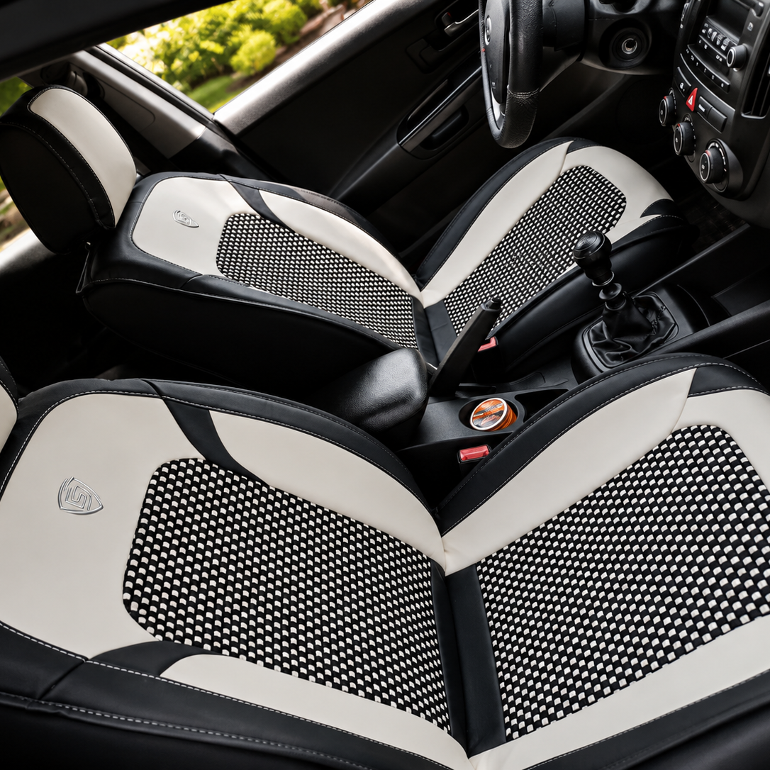 Set complet huse auto Textil Nappa în combinație alb-negru