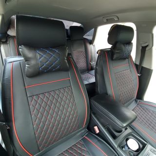 Set 2 Pernute tetiere auto, piele eco, negru/albastru