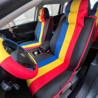 Set 2 Huse Scaune Fata, Colectia Tricolor Piele Eco