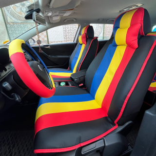 Set 2 Pernute Tetiere+Husa Volan, TRICOLOR PIELE