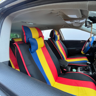 Set Complet Huse Scaune Auto, Colectia Tricolor Piele Eco