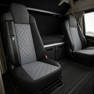 Set Huse Camion, MAN TGX 2015-2021, Gri/Negru, piele ecologica