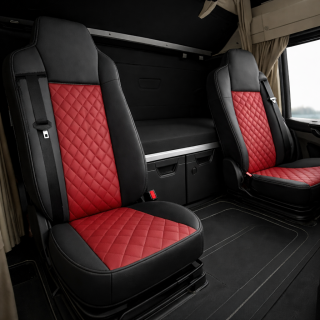 Set Huse Camion, MAN TGX 2015-2021, Rosu/Negru, piele ecologica