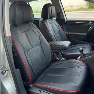 Set Huse Auto Luxury, Piele Ecologica, Negru Rosu