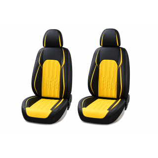 Set Huse Auto Luxury, Piele Ecologica, Galben Negru