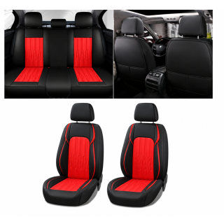 Set Huse Auto Luxury, Piele Ecologica, Rosu Negru