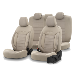 Set Huse Auto Clasic Comfort, Textil Premium si Piele Eco, Crem