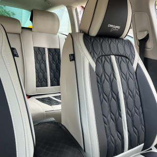 Set Huse Auto Luxury, Piele Ecologica, Negru Gri