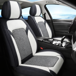 Set huse scaune auto TOP, Textil+Piele Nappa sintetica, alb+negru
