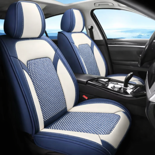 Set huse scaune auto TOP, Textil+Piele Nappa sintetica, alb+albastru