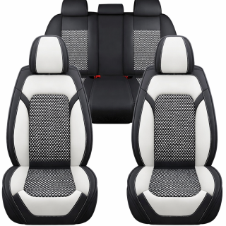 Set huse scaune auto TOP, Textil+Piele Nappa sintetica, alb+negru